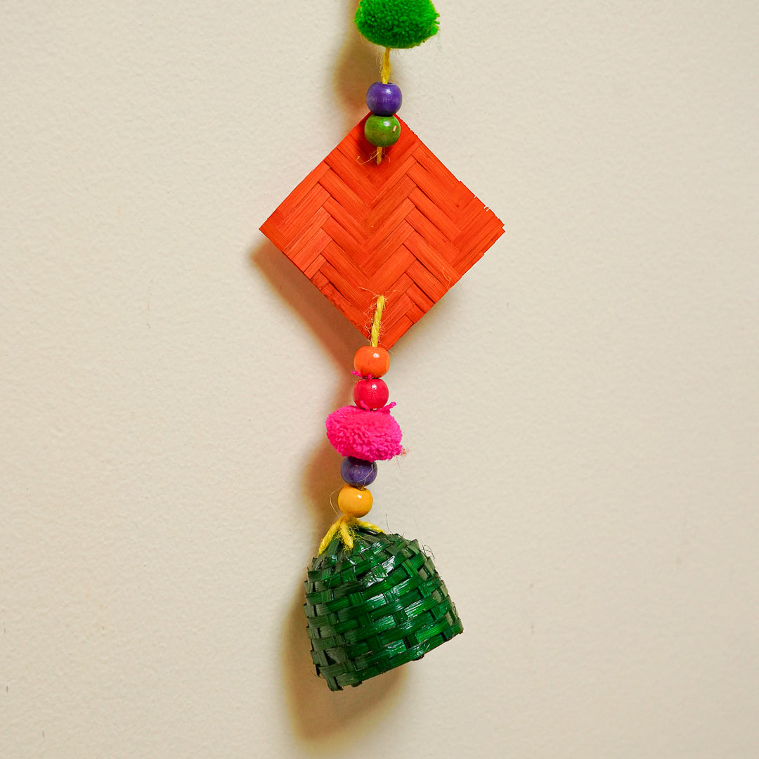 64 Inch | Extra Long Handmade Multicolor Square Pom Pom & Bamboo Hanging