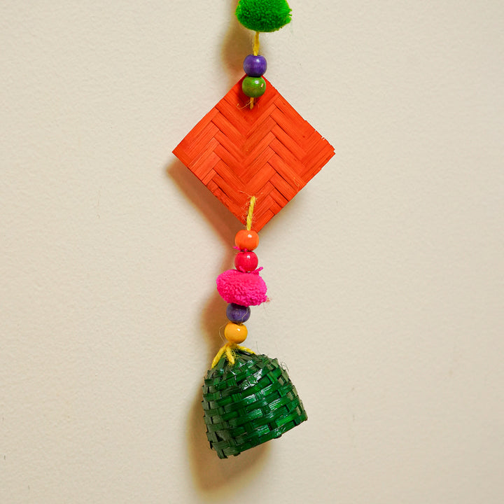 64 Inch | Extra Long Handmade Multicolor Square Pom Pom & Bamboo Hanging