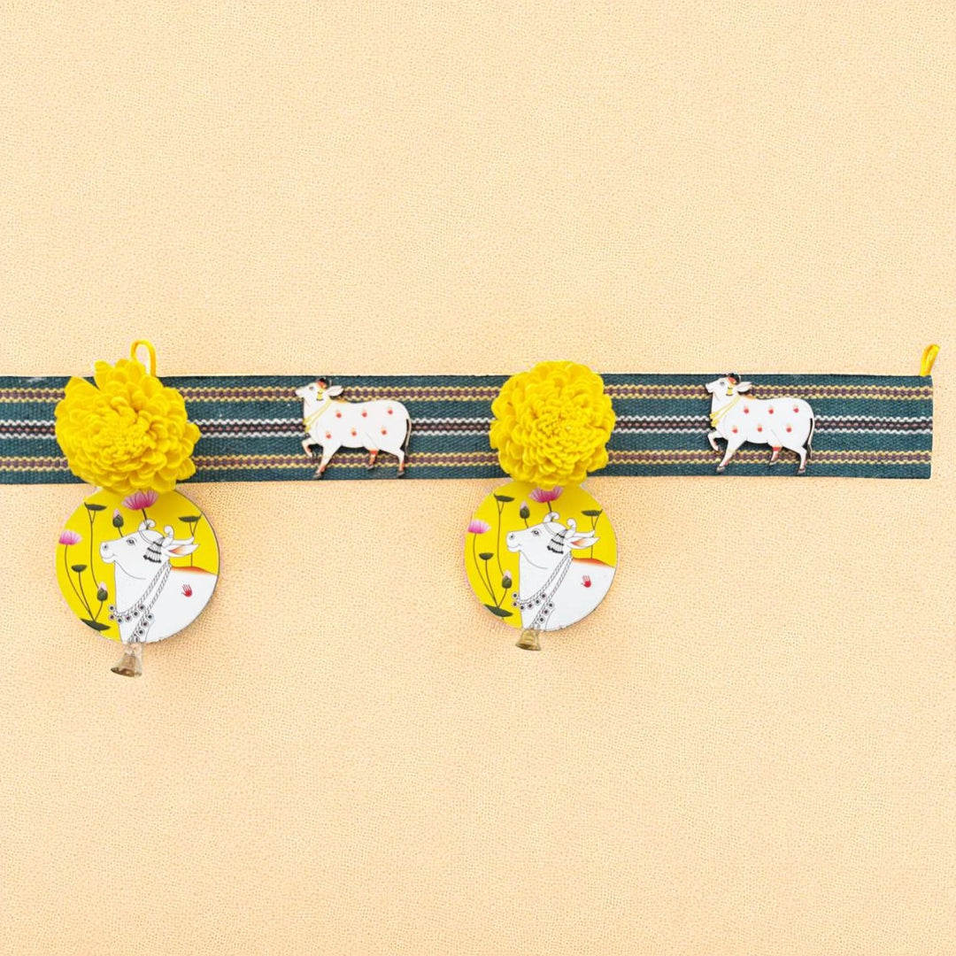 Handmade Yellow Cow Motif Shola Flower Toran