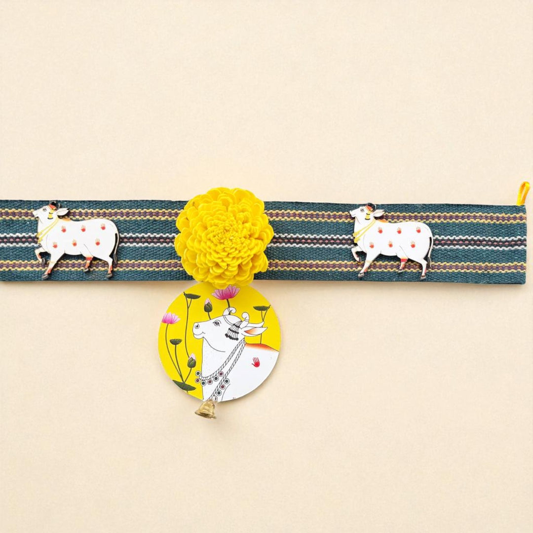 Handmade Yellow Cow Motif Shola Flower Toran