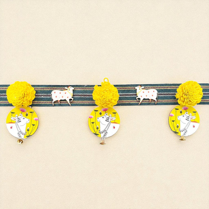 Handmade Yellow Cow Motif Shola Flower Toran