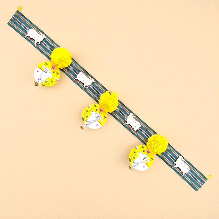 Handmade Yellow Cow Motif Shola Flower Toran