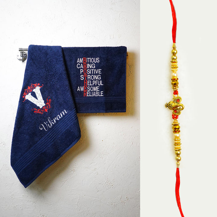Embroidered Personalized Towel Rakhi Hamper