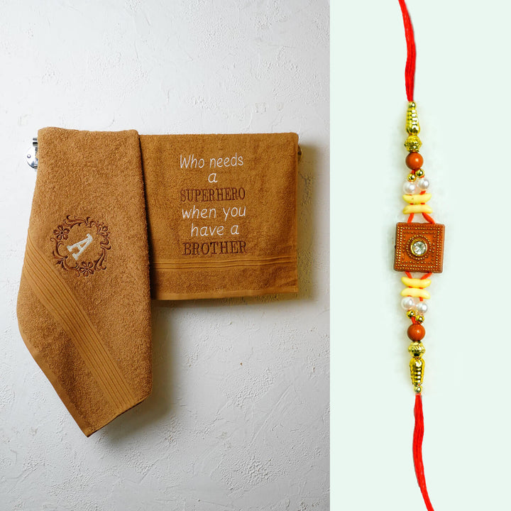 Embroidered Personalized Towel Rakhi Hamper
