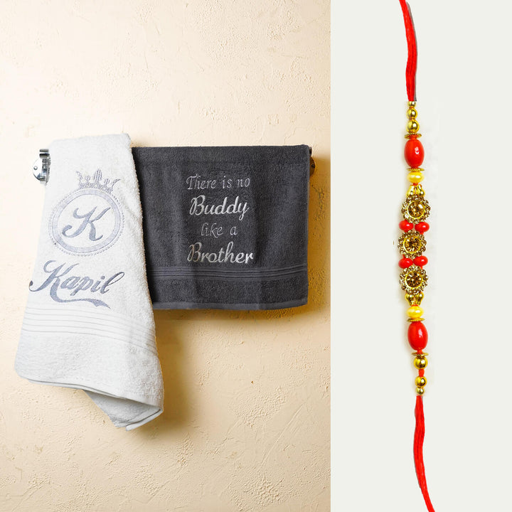 Embroidered Personalized Towel Rakhi Hamper