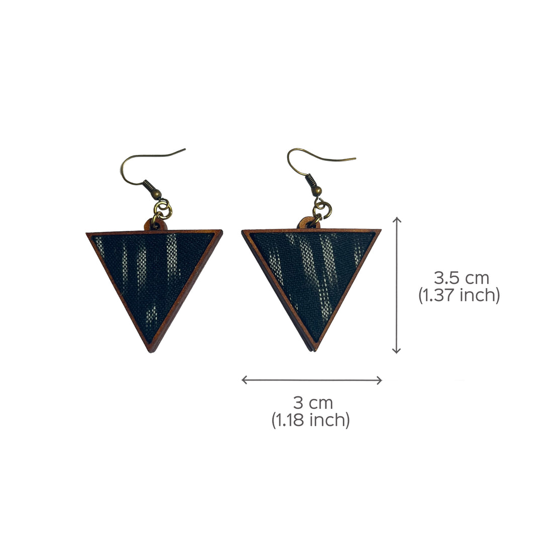 Handcrafted Wood & Fabric Triangle Necklace & Earrings - Zwende