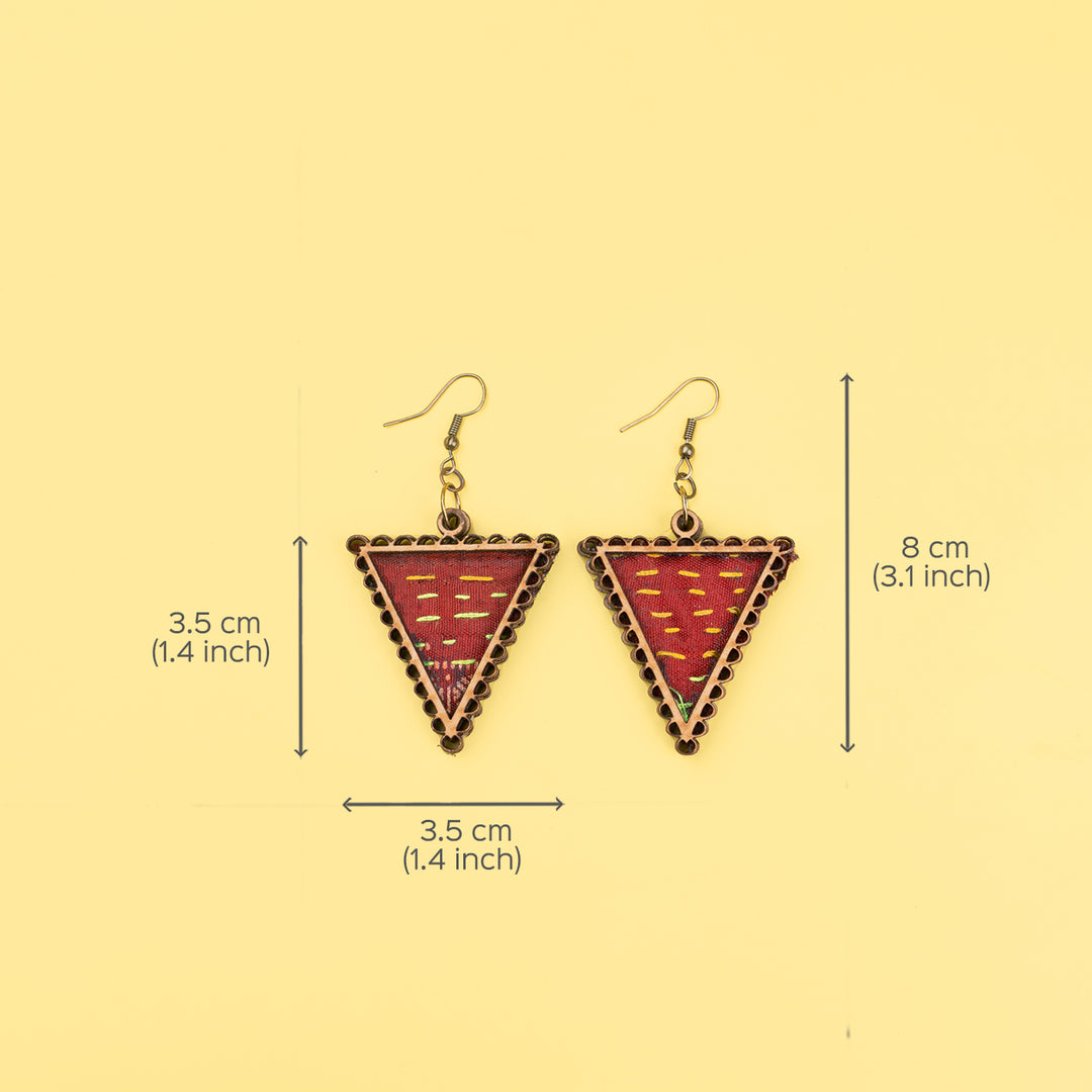 Handcrafted Kantha Fabric Wooden Earrings & Necklace
