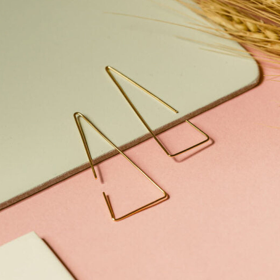 Handmade Triangular Open Hooks Brass Earrings