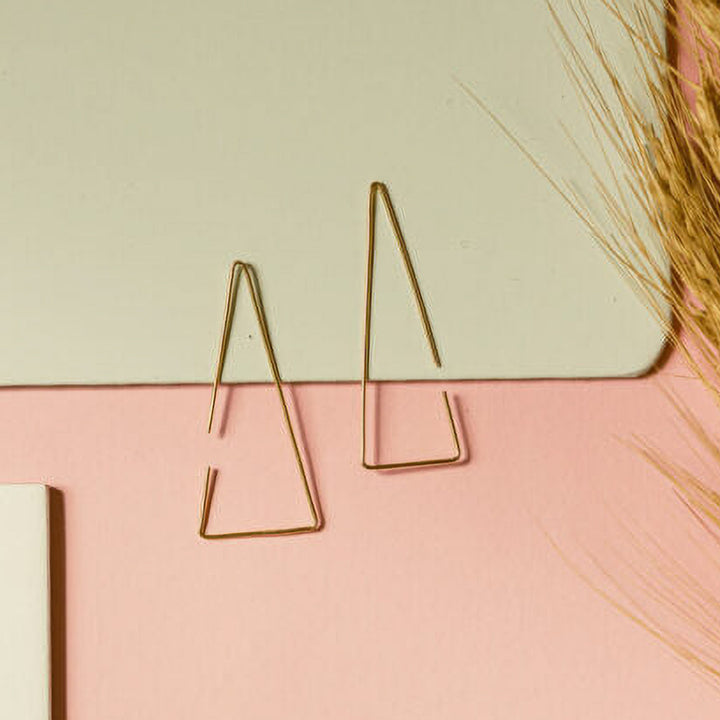 Handmade Triangular Open Hooks Brass Earrings