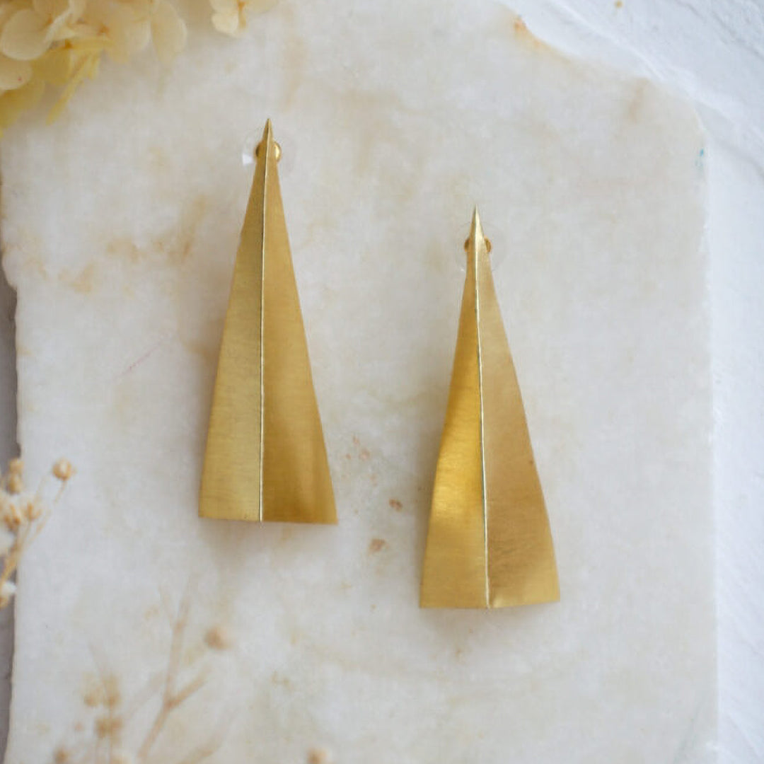Modern Triangular Studs Brass Earrings | 18 K Gold Dipped