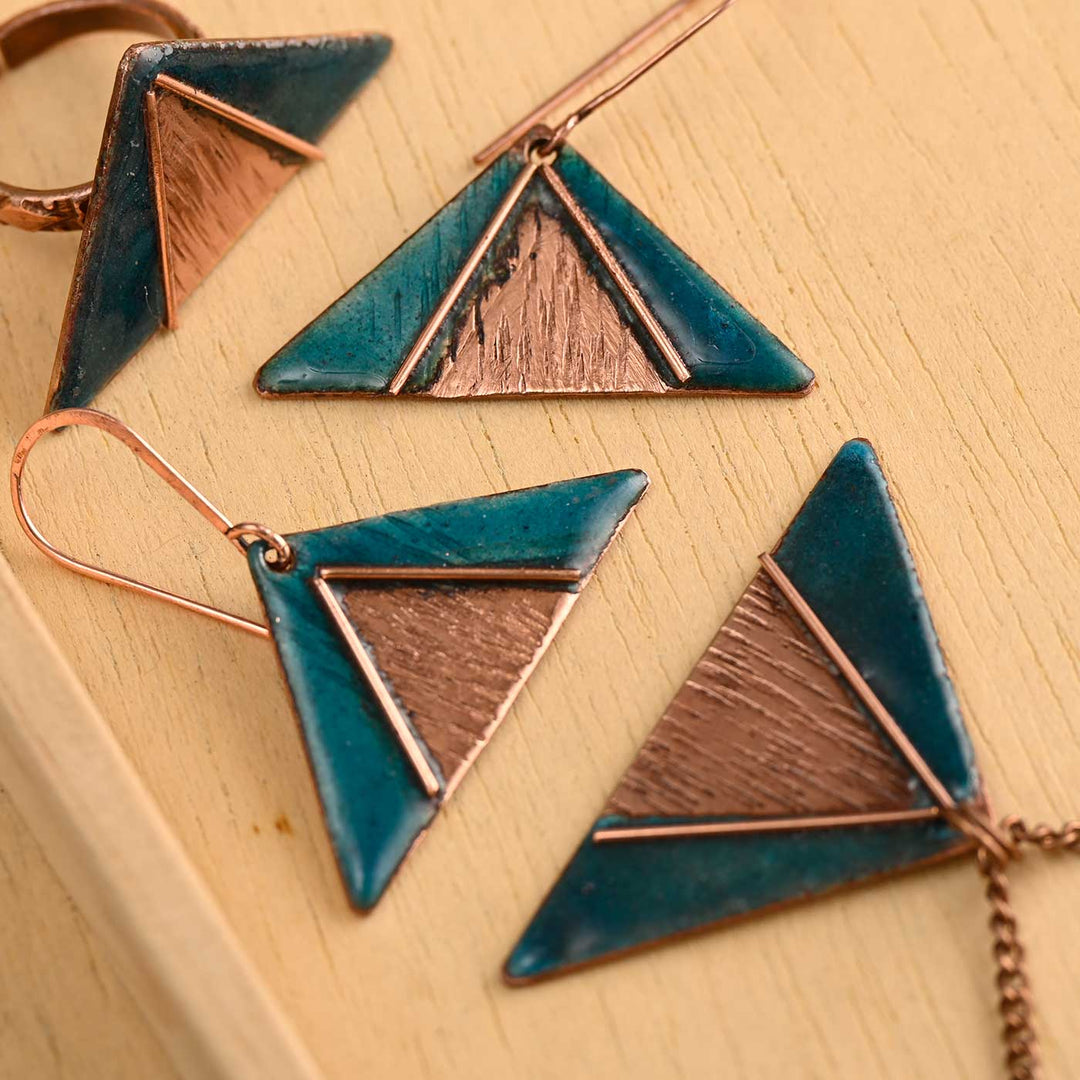 Hand Crafted Blue Copper Enamel Triphuli Set