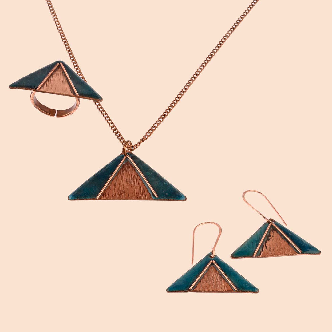 Hand Crafted Blue Copper Enamel Triphuli Set