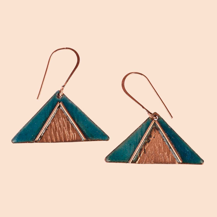 Hand Crafted Blue Copper Enamel Triphuli Earrings
