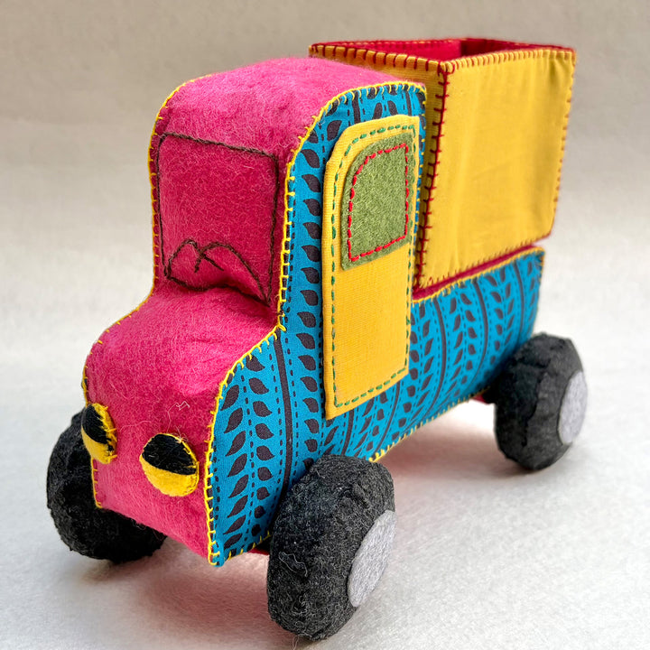 Handmade Blue & Yellow Truck Toy with Detachable Storage Box
