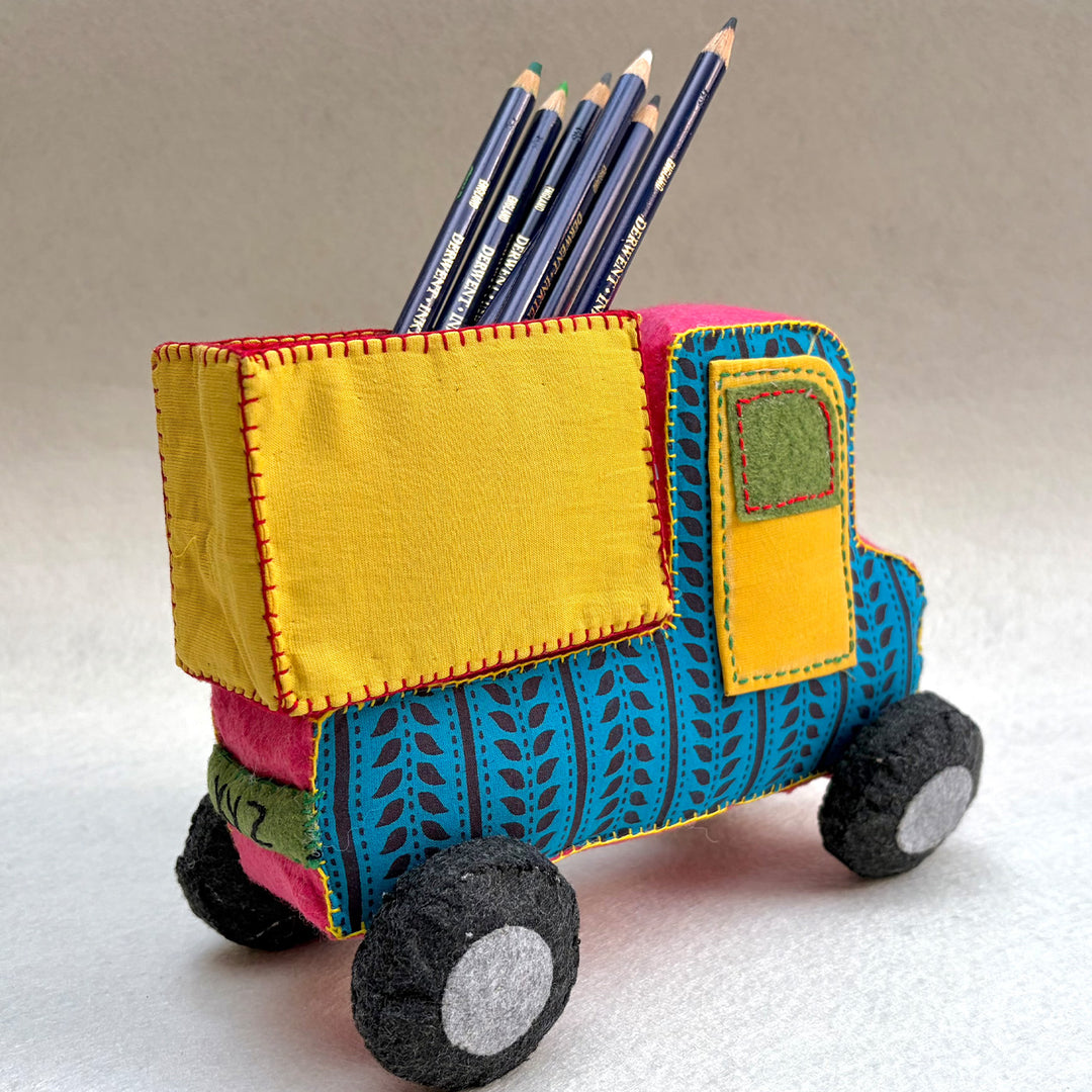 Handmade Blue & Yellow Truck Toy with Detachable Storage Box