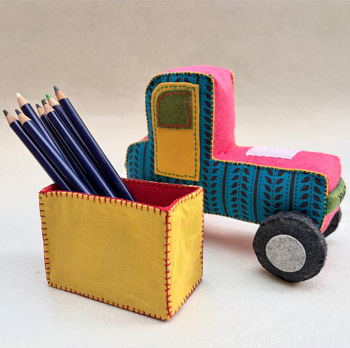 Handmade Blue & Yellow Truck Toy with Detachable Storage Box