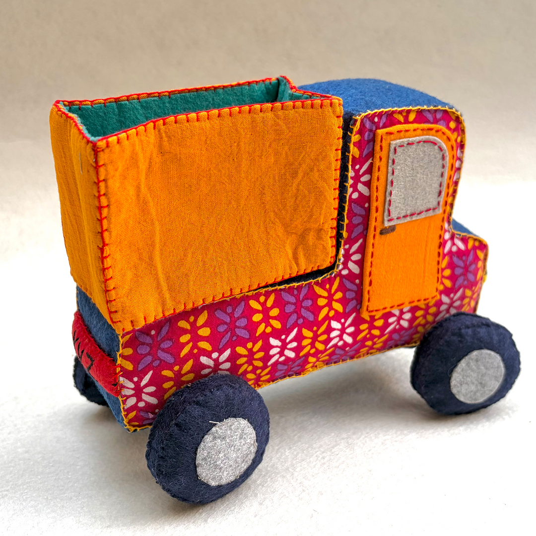 Handmade Red & Yellow Truck Toy with Detachable Storage Box