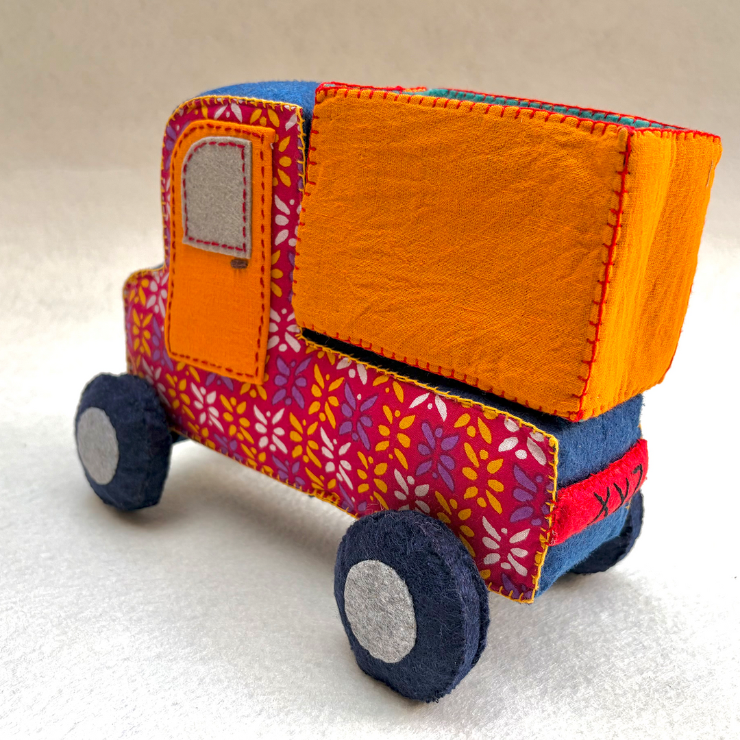 Handmade Red & Yellow Truck Toy with Detachable Storage Box