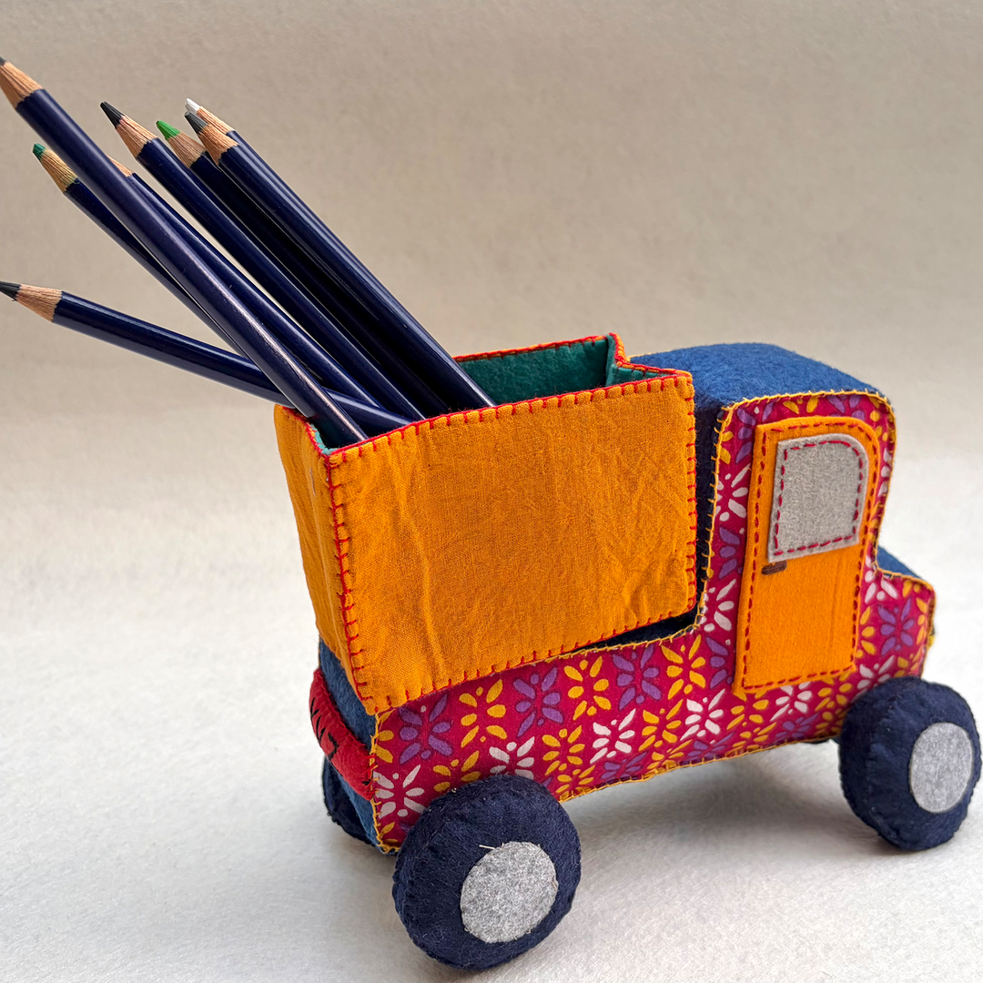 Handmade Red & Yellow Truck Toy with Detachable Storage Box