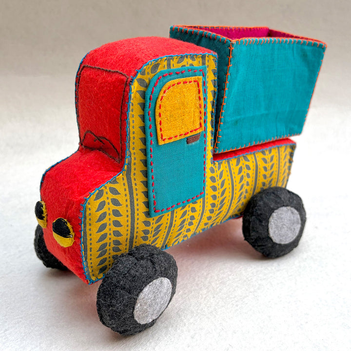 Handmade Yellow & Teal Truck Toy with Detachable Storage Box