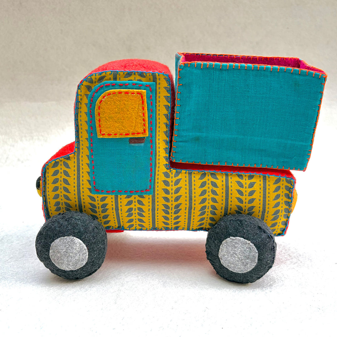 Handmade Yellow & Teal Truck Toy with Detachable Storage Box