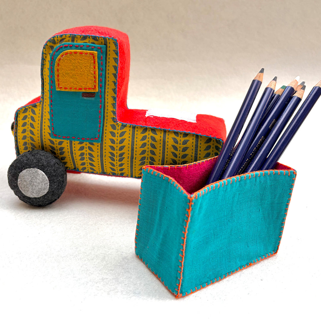 Handmade Yellow & Teal Truck Toy with Detachable Storage Box