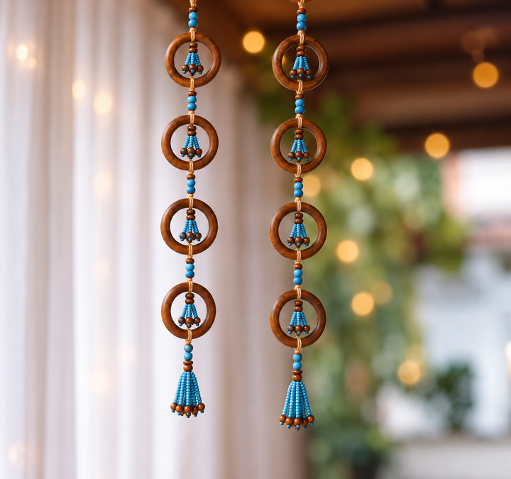 2 pc | Handmade Wooden Bead & Ring Door Hangings For Festive Decor