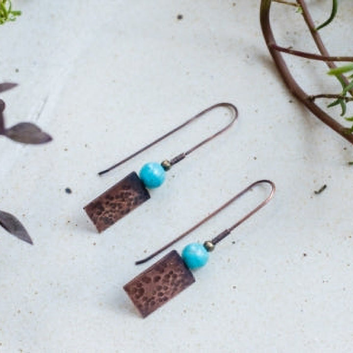 Handmade Turquoise Hooks Copper Earrings