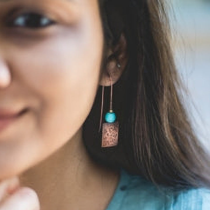 Handmade Turquoise Hooks Copper Earrings