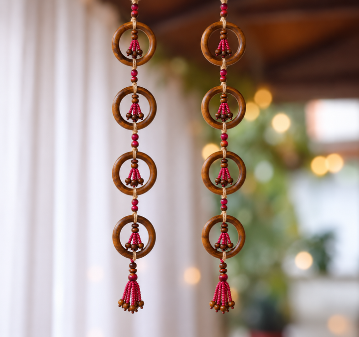 2 pc | Handmade Wooden Bead & Ring Door Hangings For Festive Decor