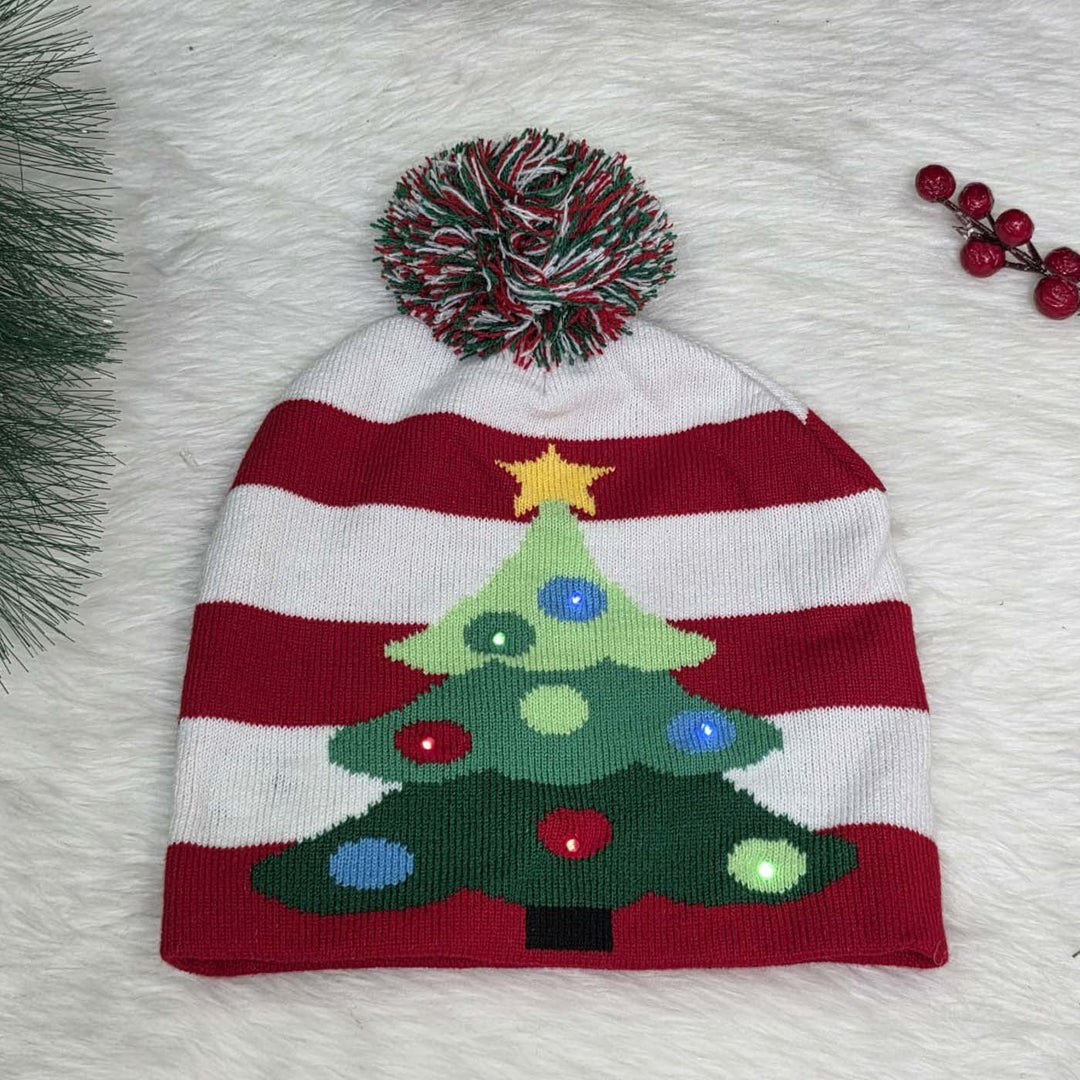 Handmade Twinkling Tree Knit LED Beanie Cap With Light