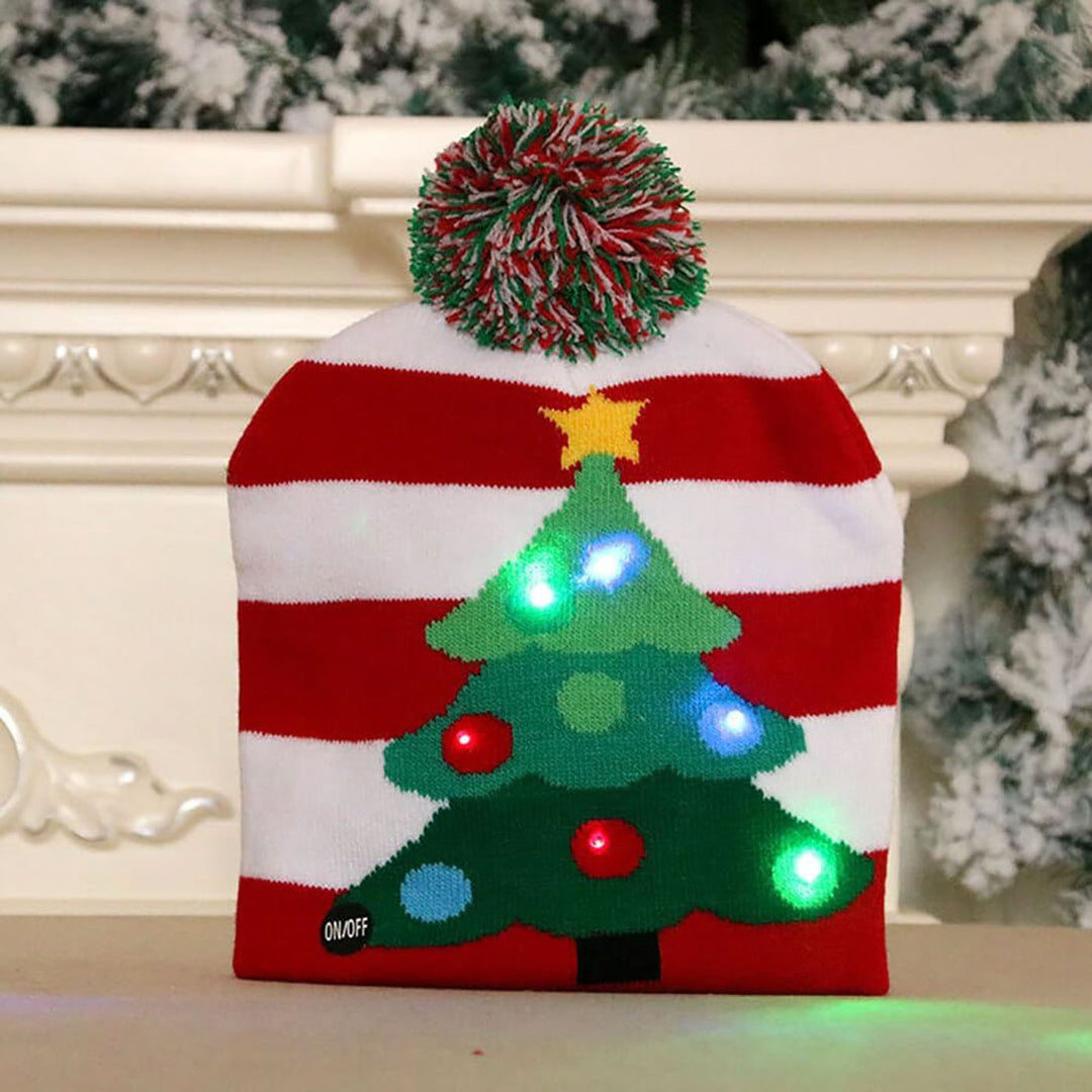 Handmade Twinkling Tree Knit LED Beanie Cap With Light