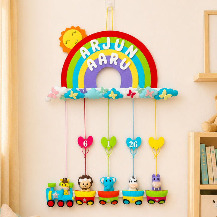 Personalized  Animal Train Rainbow Felt Nameplate