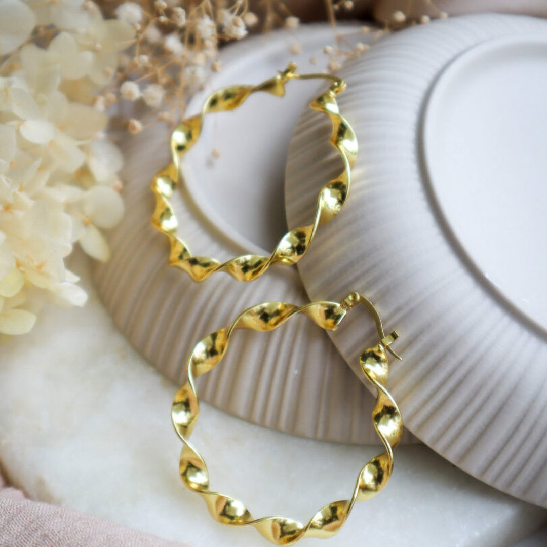 Twisted Hoops Design Brass Earrings | 18 K Gold Dipped