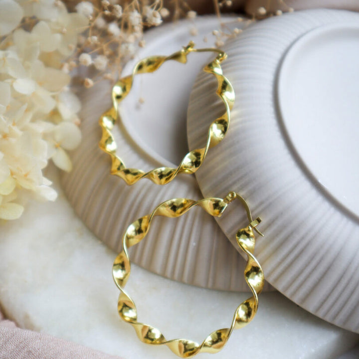 Twisted Hoops Design Brass Earrings | 18 K Gold Dipped