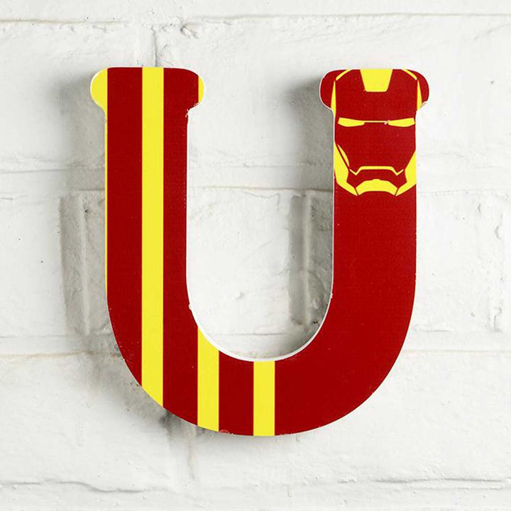 Handmade Iron Man Theme MDF Wood 3D Wall Letter For Kids - U