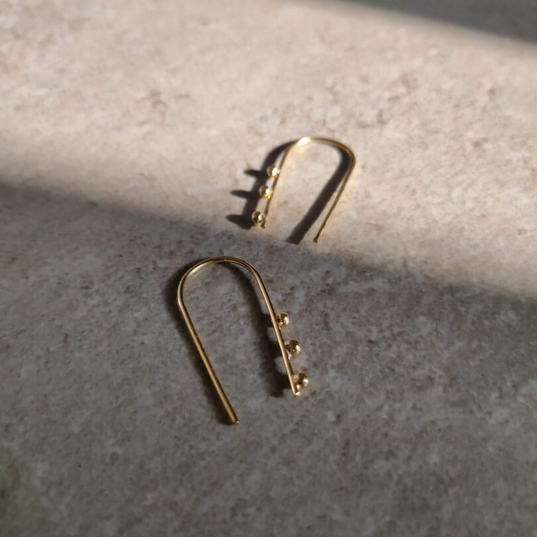 Contemporary U Hook With Balls Earrings | 18 K Gold Dipped