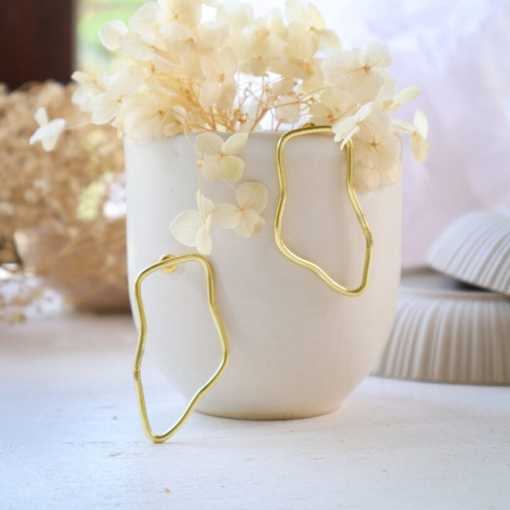 Minimal Handmade Uneven Design Brass Earrings | 18 K Gold Dipped