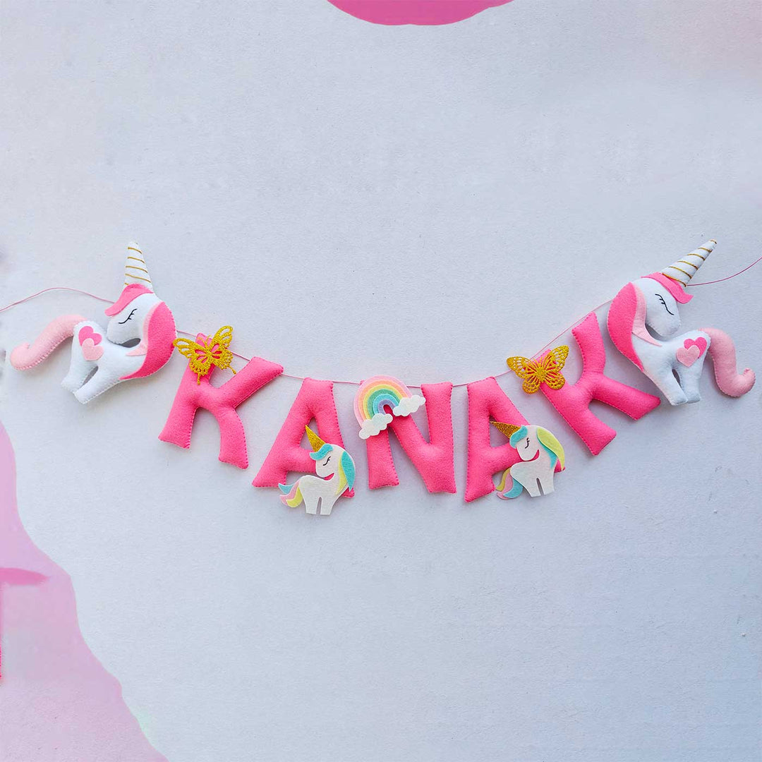 Handcrafted Personalized Unicorn Theme Felt Bunting 1 - Name Personalization Hanging Garland View