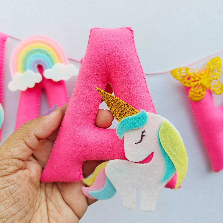 Handcrafted Personalized Unicorn Theme Felt Bunting 1 - Handheld Letter with Unicorn Detail