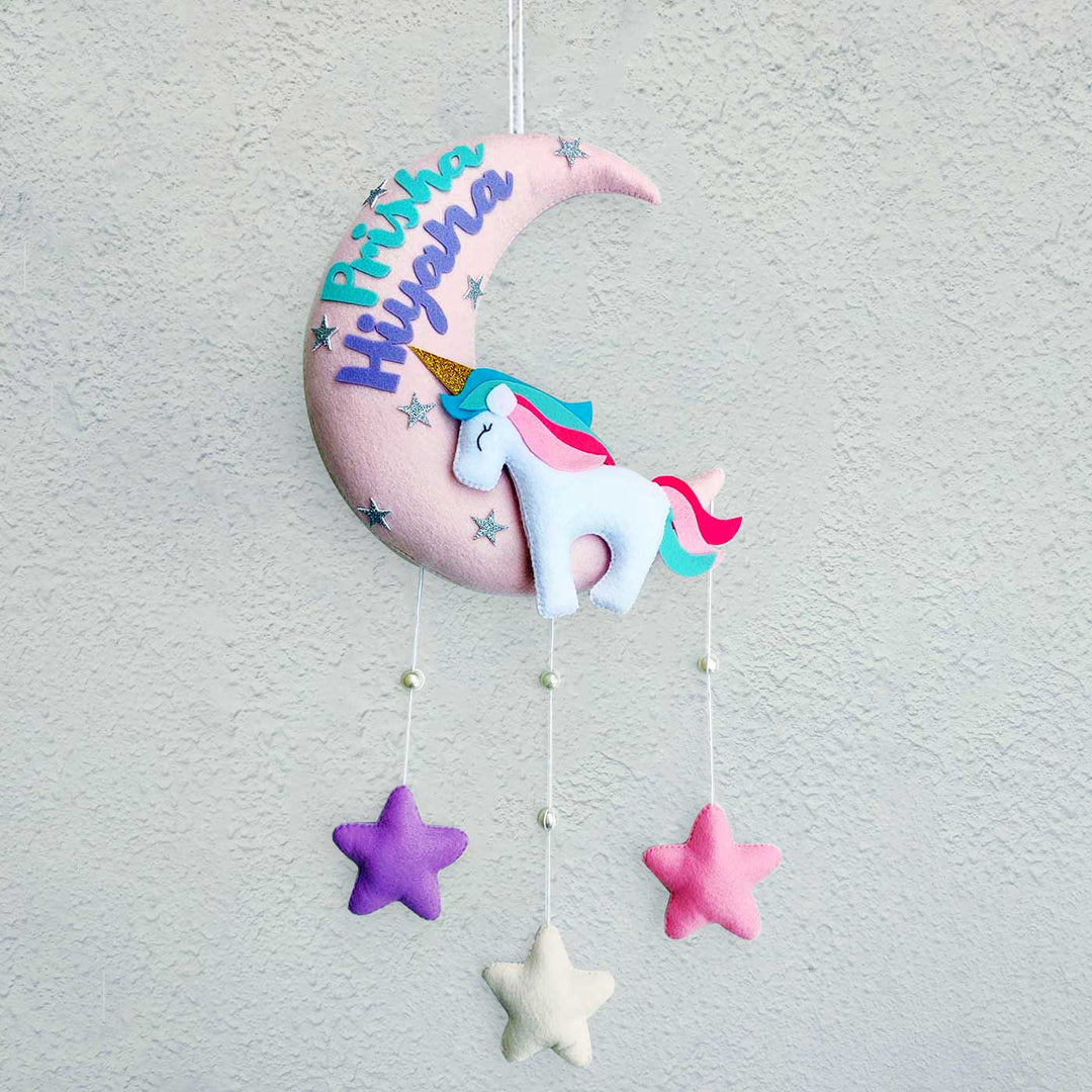 Handmade Personalized Felt Kids Name Hanging - Unicorn On The Moon