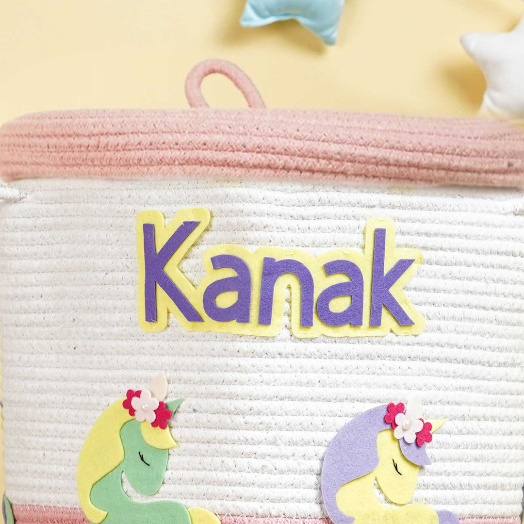 Handmade Personalized Unicorn Themed Kids Rope Basket