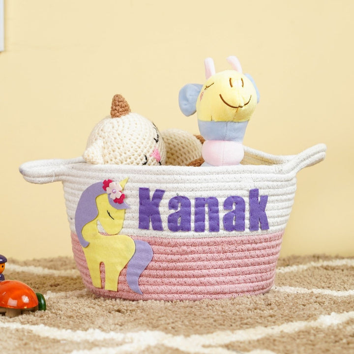 Handmade Personalized Unicorn Themed Kids Rope Basket