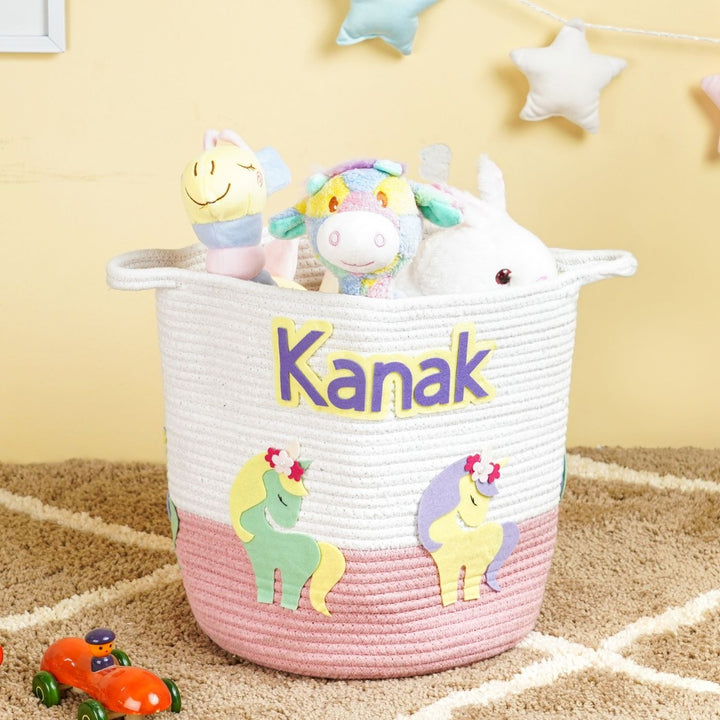 Handmade Personalized Unicorn Themed Kids Rope Basket