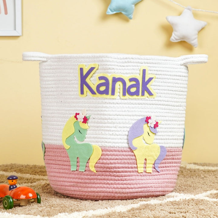 Handmade Personalized Unicorn Themed Kids Rope Basket