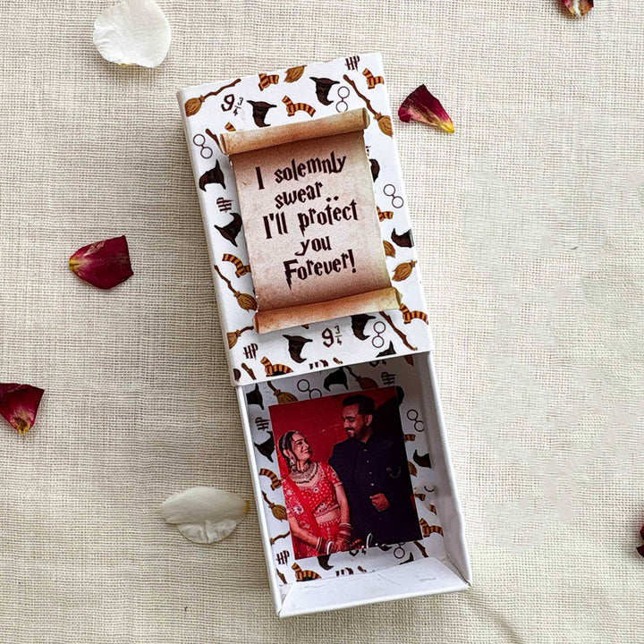 Personalized Photo "Harry Potter" Theme Rakhi Gift for Brother | Rakhi, Matchbox Card & Photo Magnet Combo