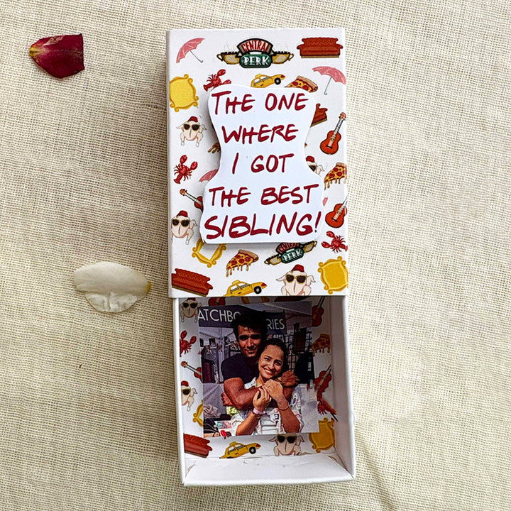 Personalized Photo "Friends" Theme Rakhi Gift for Sister | Rakhi, Matchbox Card & Photo Magnet Combo