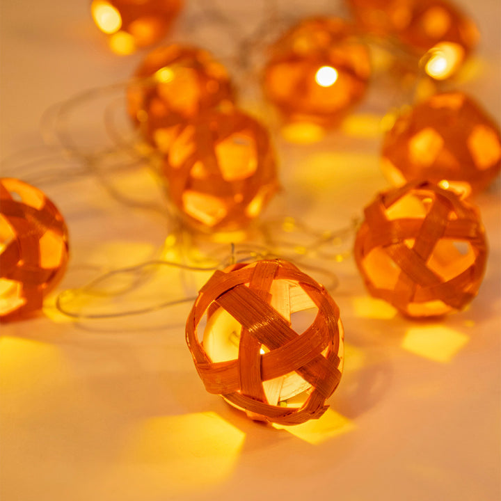 Star Full Moon Handcrafted Orange Bamboo LED Fairy Light For Festive Decor