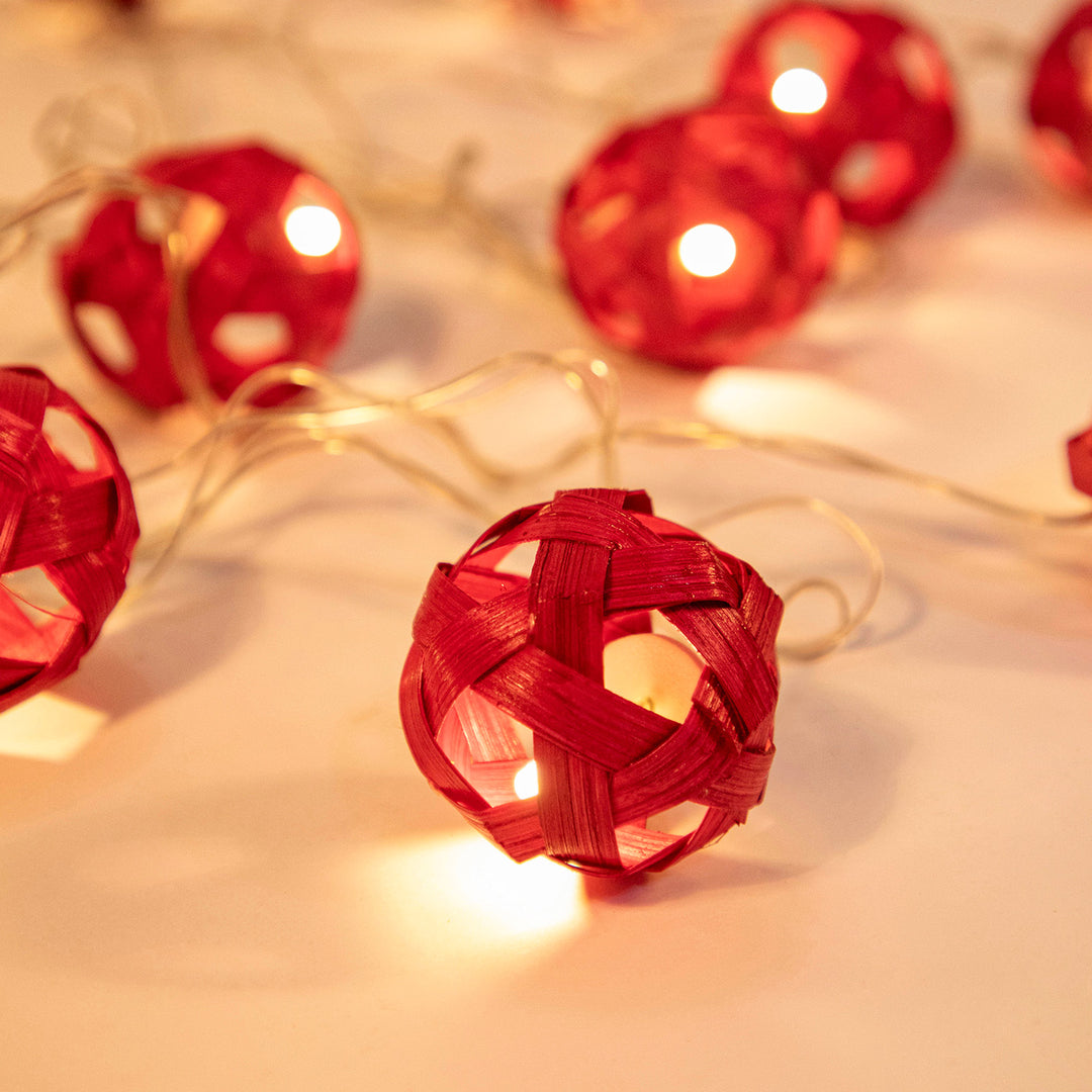 Star Full Moon Handcrafted Red Bamboo LED Fairy Light For Festive Decor