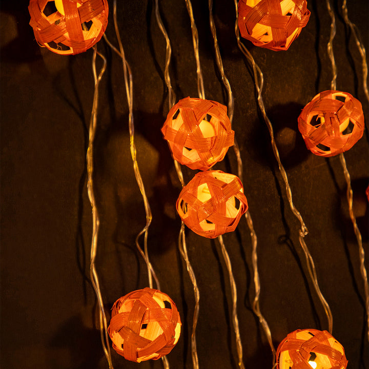 Star Full Moon Handcrafted Orange Bamboo LED Fairy Light For Festive Decor